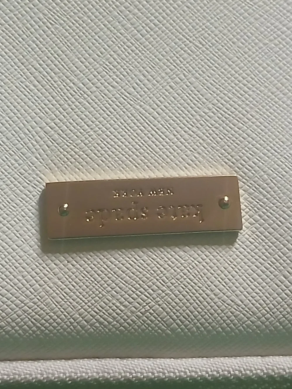 kate spade White Textured Saffiano Clutch with Gold Logo Plate 14x10